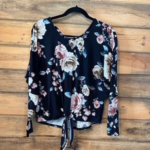Iz Byer Black Floral Long Sleeve Top